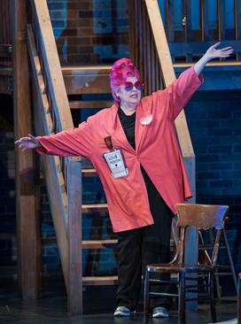 A member of the senior citizens group YOLO Boomers performs onstage as part of Lyric Unlimited’s Community Created Performances program