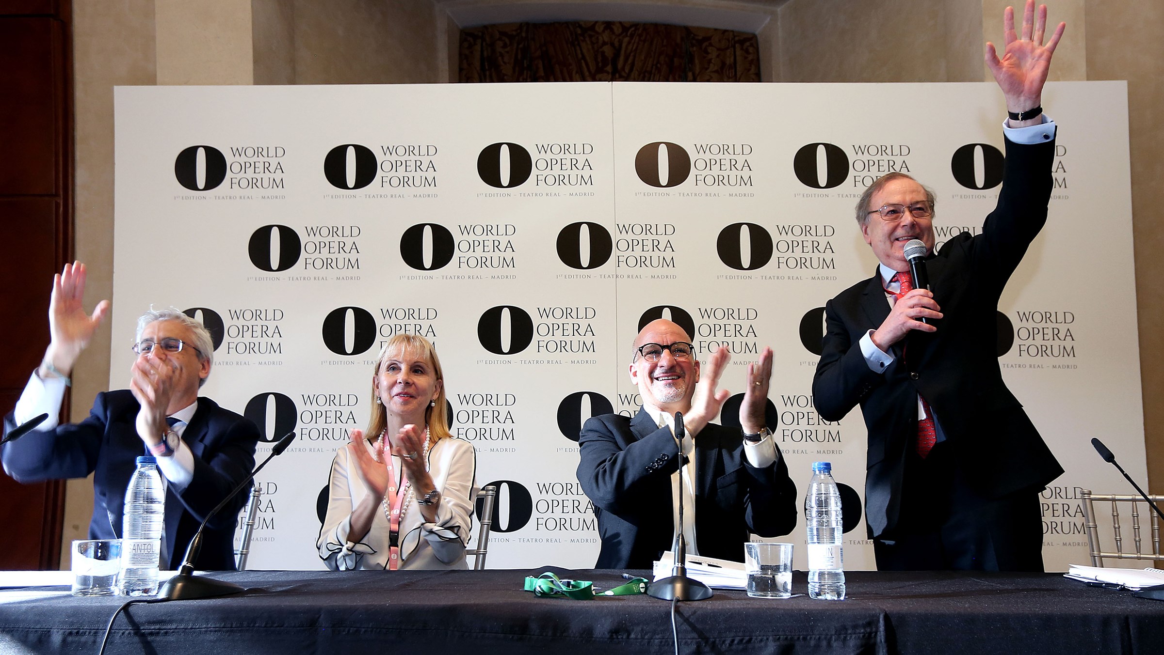 Ignacio García-Belenguer, general director of the Teatro Real; María Victoria Alcaraz, general director of the Teatro Colón; Marc A. Scorca; and Nicholas Payne