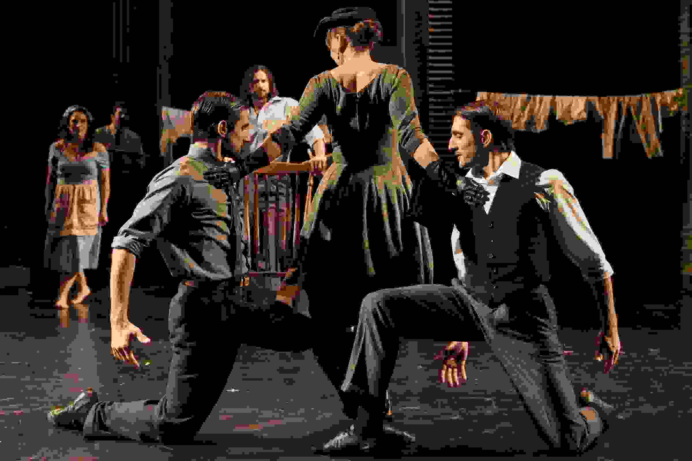 Dancer Laurence Gonzalez, mezzosoprano Laura Bueno, and dancer Lester Gonzalez in San Diego Opera’s 2018 production of the tango opera María de Buenos Aires