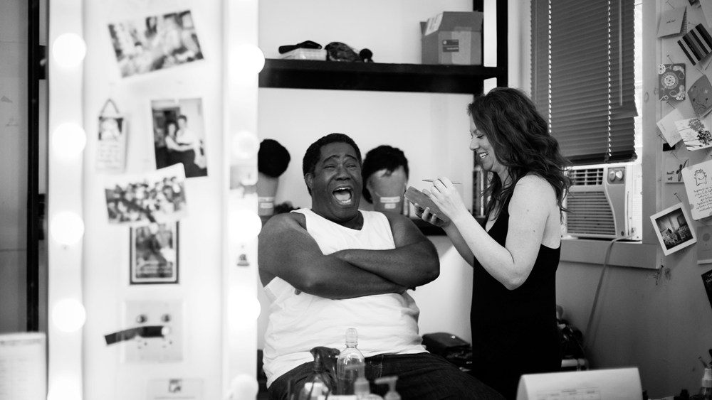 Anne Ford-Coates applies Eric Owens’ makeup for The Glimmerglass Festival’s 2012 Aida (photo: Karli Cadel)