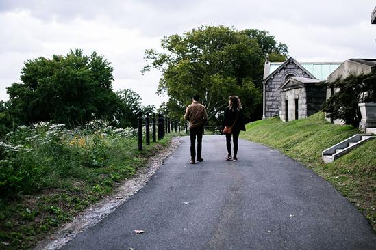 The Angel’s Share attendees stroll through Brooklyn’s Green-Wood Cemetery before the show.