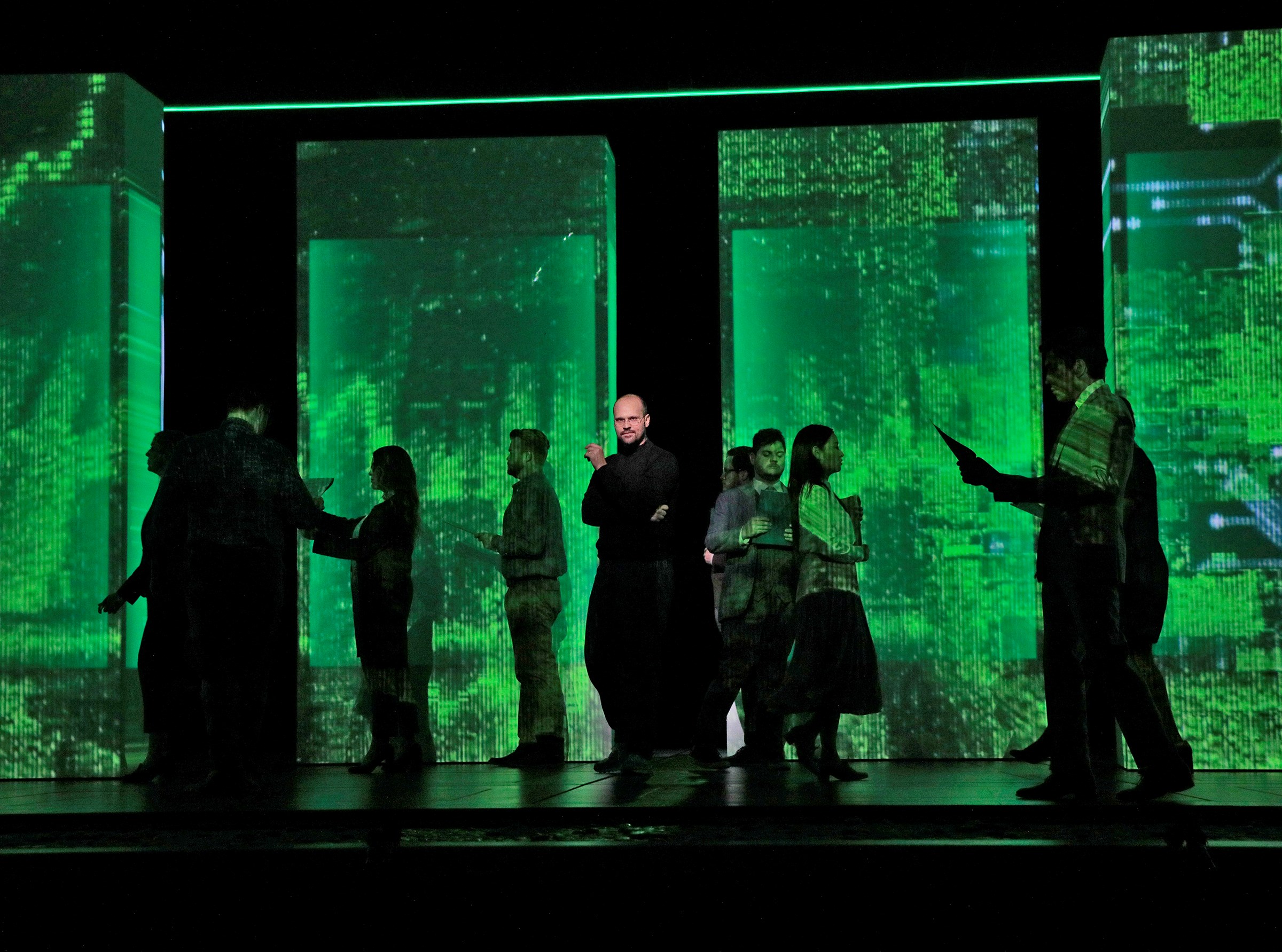 Edward Parks (center) in The (R)evolution of Steve Jobs at The Santa Fe Opera