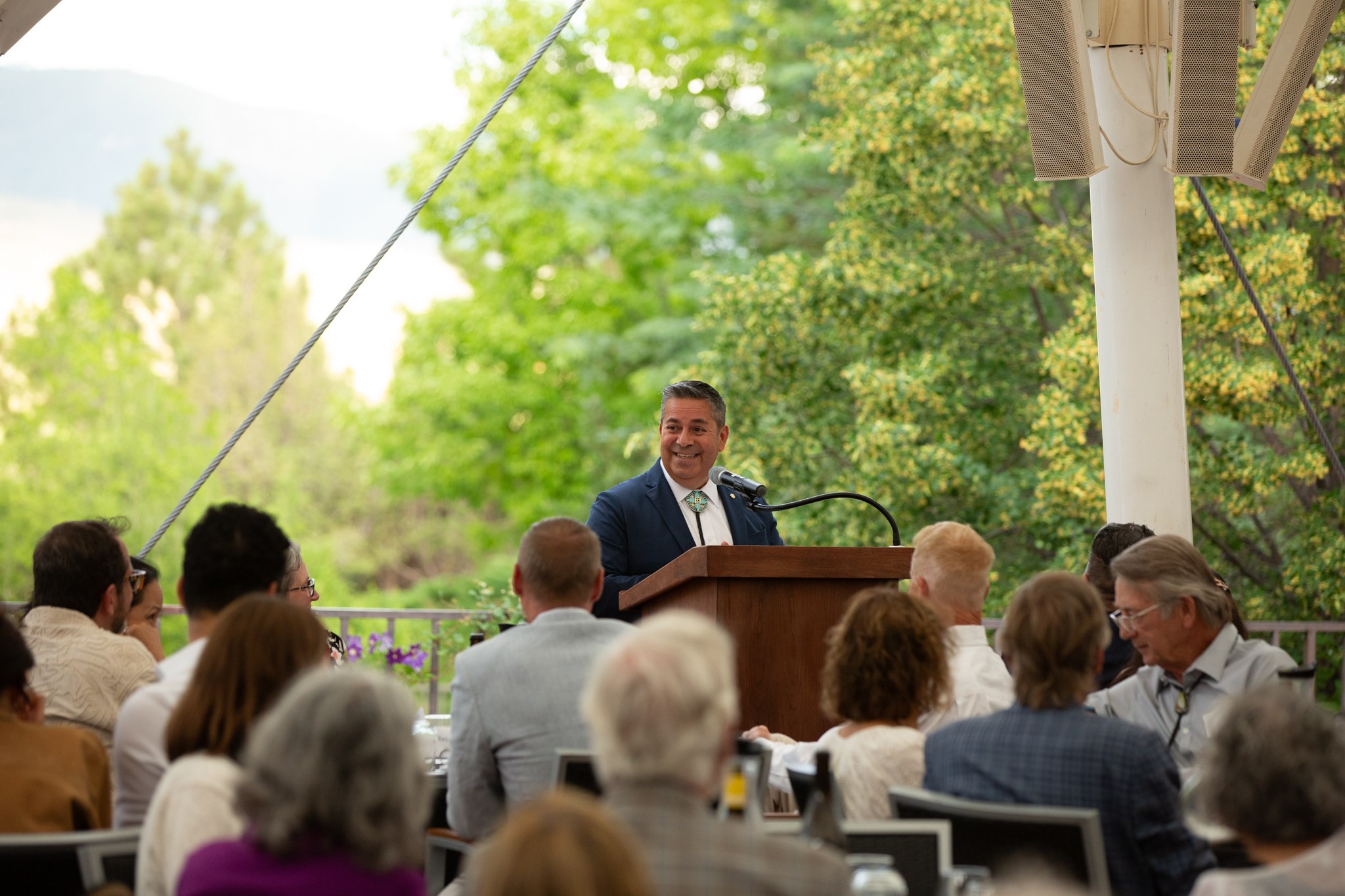 U.S. Senator Ben Ray Luján gives a speech at the Santa Fe Opera. (photo: courtesy of the Santa Fe Opera)