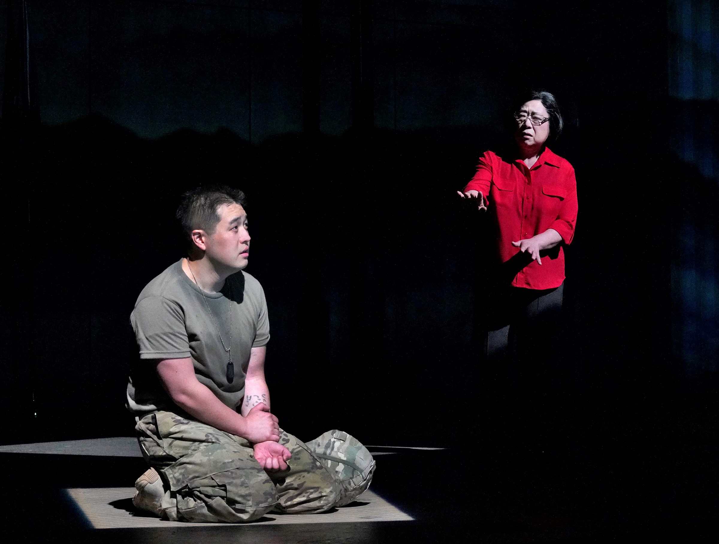Andrew Stenson and Mika Shigematsu in An American Soldier at Opera Theatre of Saint Louis