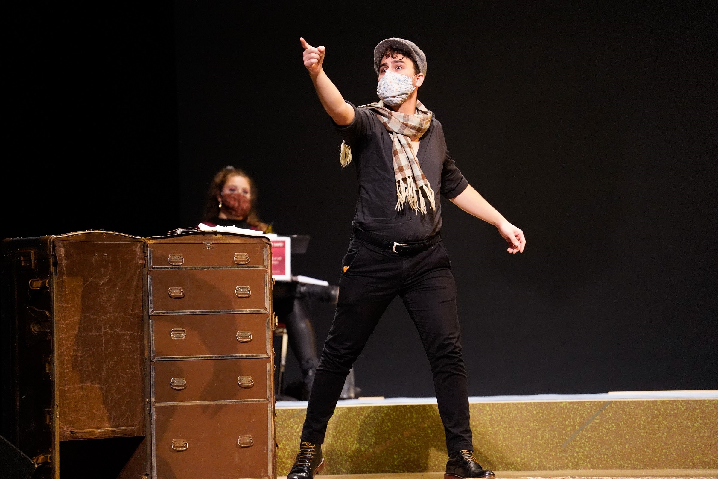 Ashlyn Brown as Berta and Solomon Reynolds as Count Almaviva in the Jacobs School of Music’s production of The Barber of Seville in November 2020