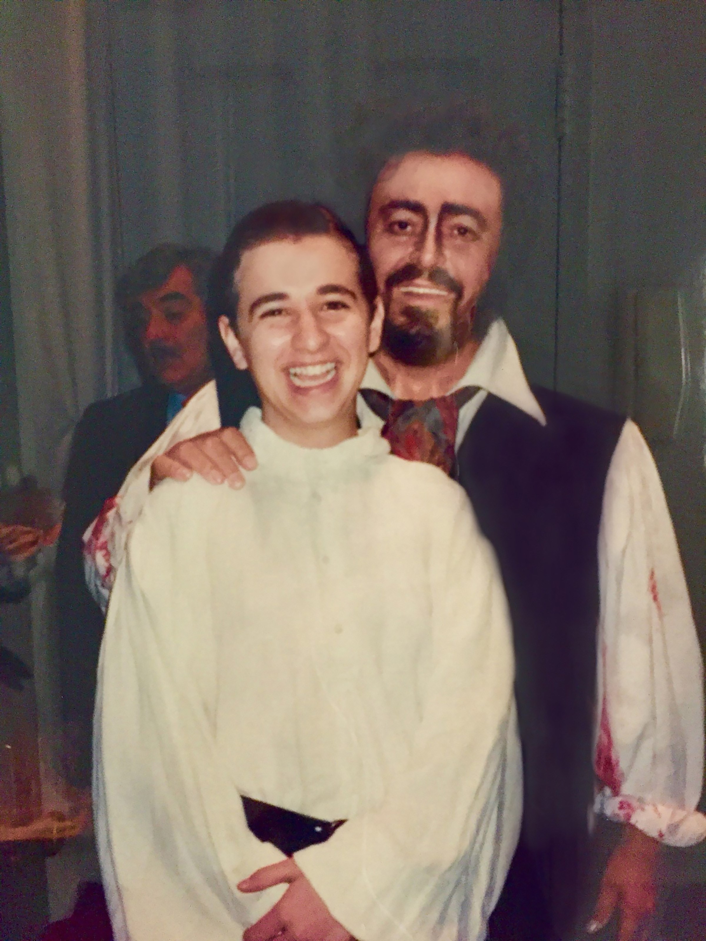 The young Anthony Roth Costanzo, backstage with Luciano Pavarotti