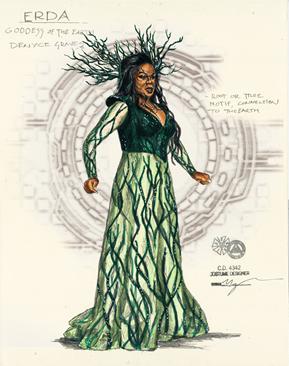 A costume sketch for Erda in the same production