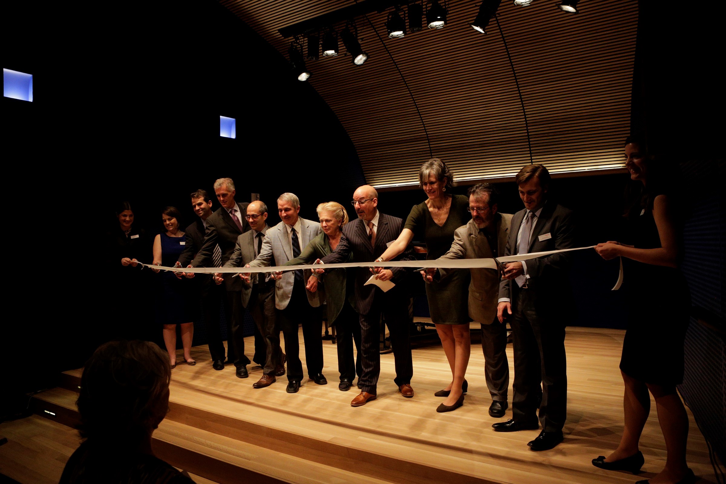 The ribbon-cutting at the National Opera Center’s opening in September 2012, with Charles MacKay, Frayda B. Lindemann, and Marc A. Scorca at center