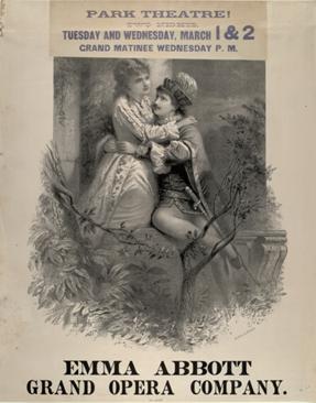 An advertisement for the Emma Abbott Opera Company, likely for Roméo et Juliette, c. 1880s (image: Smithsonian's National Museum of American History)